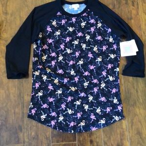 NWT LuLaRoe Randy* Black body w/ Peach & Pink Flamingos and Confetti ~ sz Medium